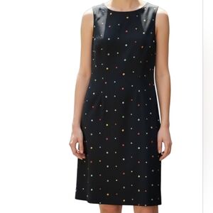 Black Polka Dot Sleeveless Linen Blend  Sheath Dress Sz 8
